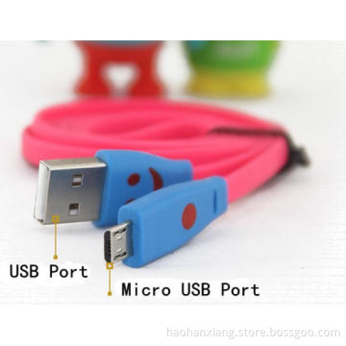 LED smile face USB data cable for Samsung/HTC/BlackBerry
